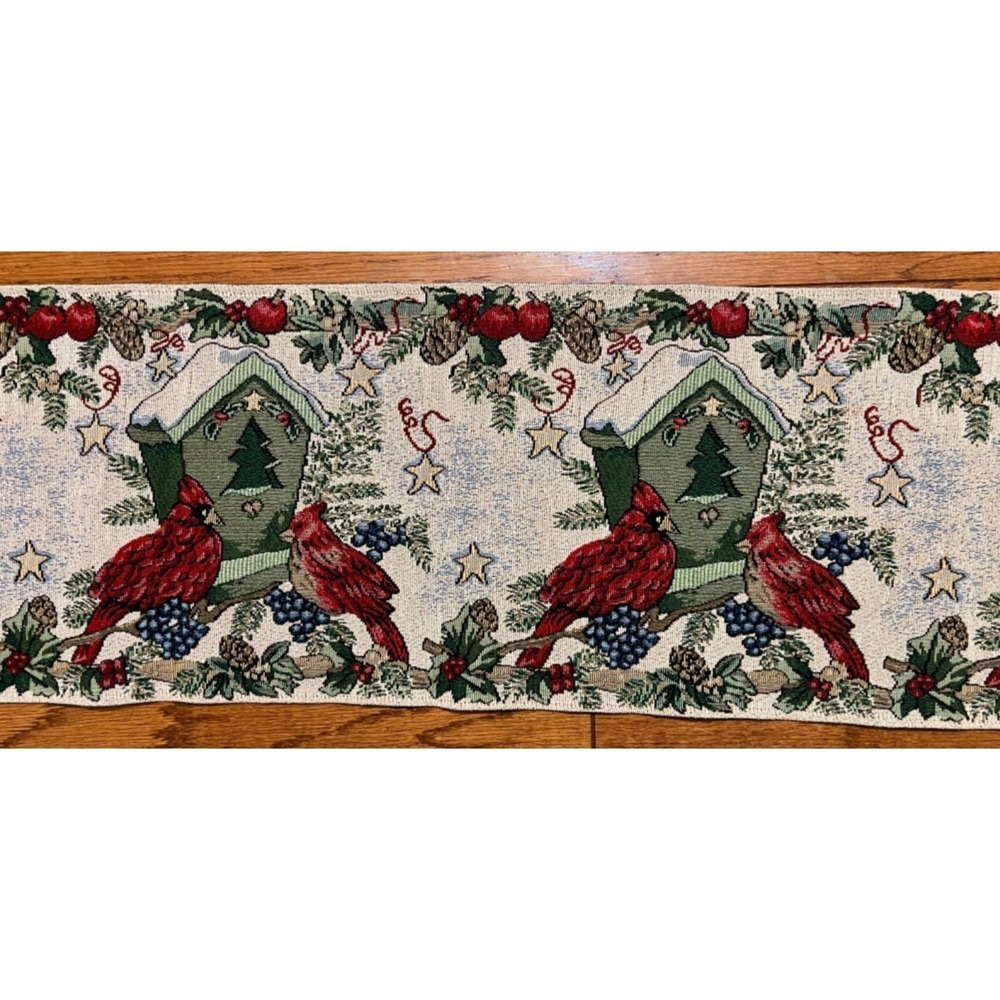 Christmas Tapestry Table Runner Red Cardinals 70x13